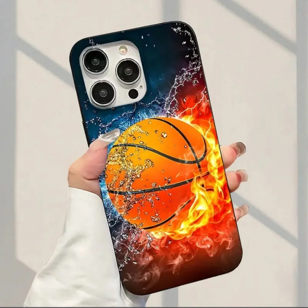 Apple iPhone Phone Case Basketball Flame Black Full Body Protection TPU Case